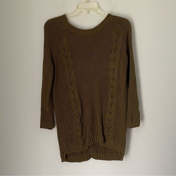 Cynthia Rowley Women’s Crew Neck Kable Knit Olive Green Knit Sweater size L - Picture 1 of 4